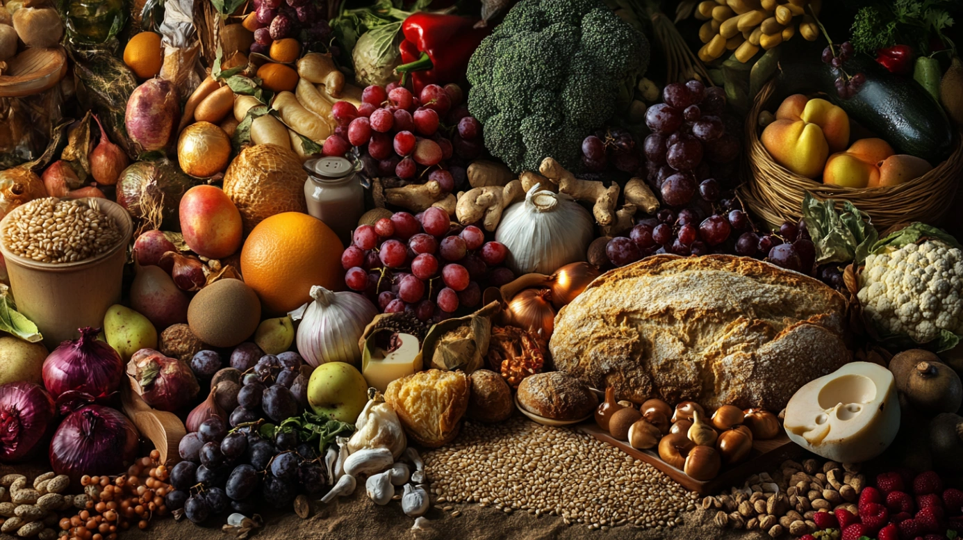 Колаж із сезонних продуктів для здорового харчування пенсіонерів